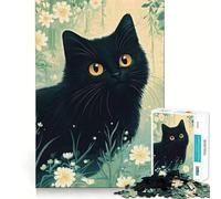 Rompecabezas de 1000 Piezas para Adultos Gato Negro Entre Flores Decoración Elegante y Funcional Juego Divertido y Estimulante para la Mente Ideal para Jugar a la Paz o como Actividad de cumpleaños