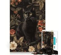 Rompecabezas de 1000 Piezas para Adultos Gato Negro Entre Flores Decoración Elegante y Funcional Juego Divertido y Estimulante para la Mente Ideal para Jugar a la Paz o como Actividad de cumpleaños