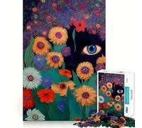 Rompecabezas de 1000 Piezas para Adultos Gato Negro Entre Flores Juego de Bordes limpios,Juego de lógica,Juego de Entretenimiento,decoración navideña 38x52cm