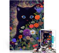 Rompecabezas de 1000 Piezas para Adultos Gato Negro Entre Las Flores Hecho de Madera Apto para Personas Mayores de 14 años. Juegos de relajación cumpleaños y Navidad tamaño：50x75cm