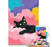 Rompecabezas de 1000 Piezas para Adultos: Gato Negro Entre Nubes Coloridas Juego práctico, antiestrés, Toda la Familia 38x26cm