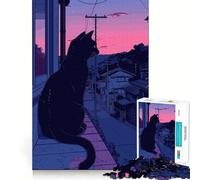 Rompecabezas de 1000 Piezas para Adultos Gato Negro,Estilo Retro,Rosa,Ajustado Juego para ejercitar la Mente Regalo Ideal para Relajarse y divertirse en cumpleaños 50x75cm