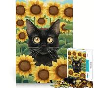 Rompecabezas de 1000 Piezas para Adultos Gato Negro,Girasol,Pintura,Corte preciso,diversión,Juego de lógica,Tiempo de Ocio,Arte con Escena navideña 38x26cm