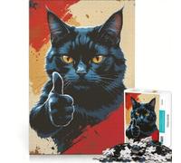 Rompecabezas de 1000 Piezas para Adultos: Gato Negro Haciendo el Gesto de Pulgar hacia Arriba Juguete Educativo Que Mejora la Memoria cumpleaños y Navidad 50x75cm