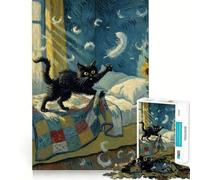 Rompecabezas de 1000 Piezas para Adultos Gato Negro Jugando con Plumas,Pintura de Corte preciso,diversión,Juego de lógica,Tiempo de Ocio,Arte de Escena navideña 38x52cm