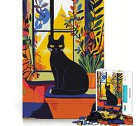 Rompecabezas de 1000 Piezas para Adultos Gato Negro Junto a la Ventana Arte de Corte Fino Juego de ingenio Regalo Ideal para Relajarse Regalo Divertido de cumpleaños (38x26cm)