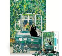 Rompecabezas de 1000 Piezas para Adultos Gato Negro Junto a la Ventana Pintura artística de Corte preciso Juguete Creativo para desarrollar la Creatividad Juego para el Tiempo Libre Regalo navideño