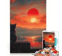 Rompecabezas de 1000 Piezas para Adultos: Gato Negro Luna de Sangre, Juego Interactivo, Ideal para Reducir el estrés, cumpleaños 50x75cm