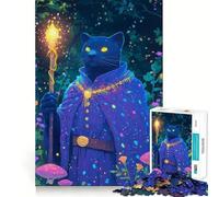 Rompecabezas de 1000 Piezas para Adultos Gato Negro Mago,Piezas de Corte preciso,Juego de lógica,Tiempo de Ocio,Arte con Escena navideña 50x75cm