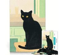 Rompecabezas de 1000 Piezas para Adultos Gato Negro,Naturaleza Muerta,Ajuste, Juego para ejercitar la Mente,Regalo Ideal para Relajarse o para divertirse en cumpleaños 50x75cm