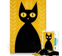 Rompecabezas de 1000 Piezas para Adultos Gato Negro sobre Fondo Amarillo Decoración de fácil Montaje,Juego cognitivo Divertido,Juego de Paz,Actividad de cumpleaños 38x52cm
