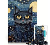 Rompecabezas de 1000 Piezas para Adultos Gato,Noche Estrellada,Van Gogh,Corte Exacto,Arte,Juguete cognitivo,Juego Relajante, (38x26cm)