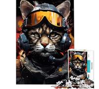 Rompecabezas de 1000 Piezas para Adultos Gato piloto de avión Antiguo difícil y desafiante Juguete Educativo para Mayores de 14 años Juego de Rompecabezas Incluido (38x52cm)