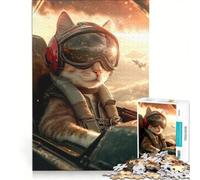 Rompecabezas de 1000 Piezas para Adultos: Gato piloto en Cabina, Juegos Familiares, Carrera de Velocidad Manual, Ideal para Decorar el Escritorio 50x75cm