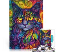 Rompecabezas de 1000 Piezas para Adultos Gato psicodélico Abstracto Difícil y desafío Decoración de Pared cumpleaños y Navidad 38x26cm
