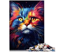 Rompecabezas de 1000 piezas para adultos gato psicodélico colorido juego estimulante con cartel surtido y hoja de preguntas y respuestas 14,96" x 20,47" Adolescentes de 14 años y más