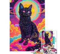 Rompecabezas de 1000 Piezas para Adultos Gato psicodélico Espacial Un Reto para completar Juego Educativo antiestrés Apto para Mayores de 14 años (38x52cm)
