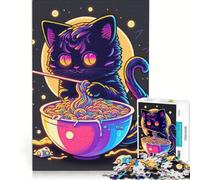 Rompecabezas de 1000 Piezas para Adultos: Gato Ramen Neón, Juego Imposible, para Matar el Tiempo en Vacaciones en Casa, Regalo de Cumpleaños, Regalos de Viaje 38x26cm
