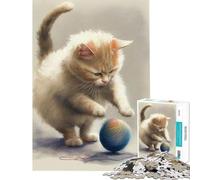 Rompecabezas de 1000 Piezas para Adultos Gato Rojo Salta sobre una Pelota Rompecabezas para Adolescentes Juguetes antiestrés Actividades Divertidas para aliviar el estrés en casa (Tamaño 38x26cm)