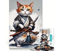 Rompecabezas de 1000 Piezas para Adultos Gato Samurai,Guerrero Japonés,Arte de Corte Afilado,Desafío Mental,Divertido Juego para Pasar el Tiempo,Regalo de Cumpleaños (38x52cm)