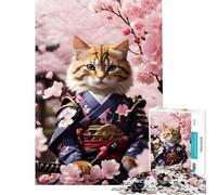 Rompecabezas de 1000 Piezas para Adultos Gato Samurai Juegos educativos Juguetes Un Gran Regalo para Pasar el Tiempo en casa Durante Las Vacaciones (Tamaño 50x75cm)
