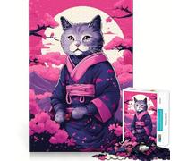 Rompecabezas de 1000 Piezas para Adultos Gato Samurai Kimono Pixel de Ajuste preciso,Juguete para desarrollar la Capacidad cognitiva,Ideal para Momentos de relajación y como Regalo Festivo (38x52cm)