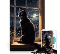 Rompecabezas de 1000 Piezas para Adultos Gato Sentado en la Ventana Juego de Habilidad Mental y precisión Tiempo de Juego Tranquilo (38x52cm)