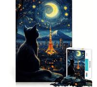 Rompecabezas de 1000 Piezas para Adultos Gato soñando en la Noche Estrellada de Tokio Juego de ingenio para divertirse Regalo Ideal para Jugar en Navidad (38x52cm)