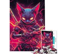 Rompecabezas de 1000 Piezas para Adultos Gato Sphynx Ninja con Katana Samurai Japonés Animales Rompecabezas para Adultos Juegos relajantes Decoración cumpleaños