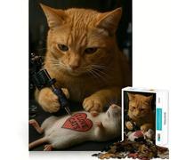 Rompecabezas de 1000 Piezas para Adultos Gato Tatuador,Juego de Corte sin Costuras,Juguete para Resolver Problemas,Juego Casual,Escena navideña,Arte (50x75cm)
