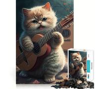 Rompecabezas de 1000 Piezas para Adultos Gato Tocando la Guitarra,Corte Suave,Arte,Actividad Cerebral Inteligente,diversión,Tiempo Libre,decoración navideña,Regalo (38x52cm)
