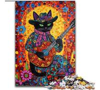 Rompecabezas de 1000 Piezas para Adultos: Gato Tocando la Guitarra Entre Flores divertirse en Familia en Navidad, Acción de Gracias, cumpleaños y Pascua 50x75cm