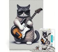 Rompecabezas de 1000 Piezas para Adultos: Gato Tocando la Guitarra, Juego Imposible, para divertirse en Familia, cumpleaños y Navidad 38x52cm