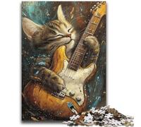 Rompecabezas de 1000 Piezas para Adultos, Gato Tocando la Guitarra, Juguete Educativo de Aprendizaje, Toda la Familia, 50x75cm