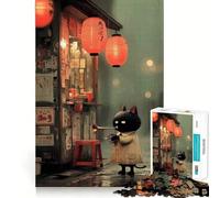 Rompecabezas de 1000 Piezas para Adultos Gato Tocando la Trompeta en una Calle lluviosa Juego de Corte Premium para ejercitar la Mente Diversión Garantizada Ideal para el Tiempo Libre Decoración