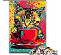 Rompecabezas de 1000 Piezas para Adultos, Gato Tomando café, Juguetes educativos, Juegos para aliviar el estrés y fomentar el Amor en Pareja tamaño 50x75cm