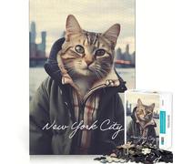 Rompecabezas de 1000 Piezas para Adultos Gato,Turista,Ciudad de Nueva York,Decoración,Ejercicio Cerebral,Juguete,Momento Acogedor,Diversión de Cumpleaños (38x52cm)