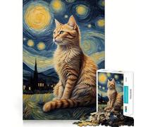 Rompecabezas de 1000 Piezas para Adultos,Gato Van Gogh,Juego de Corte sin Costuras,Juguete para Resolver Problemas,Juego Casual,Escena navideña,Arte (38x52cm)