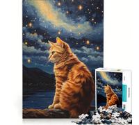 Rompecabezas de 1000 Piezas para Adultos: Gato Van Gogh, Juego de ingenio, desafiante para completar, fortalece el Amor Entre Parejas 38x52cm