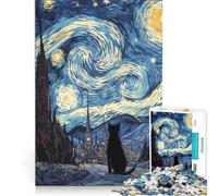 Rompecabezas de 1000 Piezas para Adultos: Gato Van Gogh, Juego Educativo, desafío difícil, fortalece el Amor Entre Parejas 38x26cm