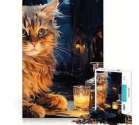 Rompecabezas de 1000 Piezas para Adultos Gato y cafetería de Noche Juego de lógica de Ajuste Juguete Divertido Juego Gratuito Regalo de cumpleaños (50x75cm)