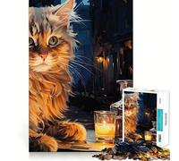 Rompecabezas de 1000 Piezas para Adultos Gato y cafetería de Noche Juego de lógica de Ajuste Juguete Divertido Juego Gratuito Regalo de cumpleaños (38x52cm)