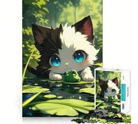 Rompecabezas de 1000 Piezas para Adultos,Gato y Rana en Blanco y Negro,Borde, Juego cognitivo,Regalo,Juego de Ocio,Actividad de cumpleaños (38x52cm)