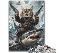 Rompecabezas de 1000 Piezas para Adultos: Gato y tiburón, un Juego desafiante, Toda la Familia a Partir de 14 años, 26x38cm
