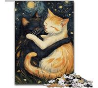 Rompecabezas de 1000 Piezas para Adultos: Gatos Abrazando el Cielo Nocturno Rompecabezas de 1000 Piezas Juego Familiar Interactivo, Apto para Mayores de 14 años (tamaño 26x38cm)