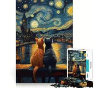 Rompecabezas de 1000 Piezas para Adultos Gatos bajo una Noche Estrellada Decoración de Corte preciso Juguete para desarrollar el Pensamiento y el Aprendizaje Ideal para el Tiempo Libre y el Ocio