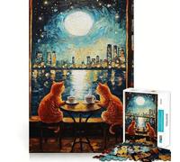 Rompecabezas de 1000 Piezas para Adultos Gatos,Café,Cita,Juego de Corte sin Costuras,Juego de resolución de Problemas,Juguete Casual,Escena navideña,Arte (50x75cm)
