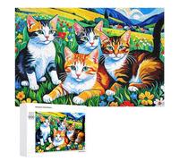Rompecabezas de 1000 piezas para adultos, gatos coloridos en el jardín, rompecabezas para adultos, juguetes de bricolaje, decoración del hogar, difícil y desafiante, 1000 piezas