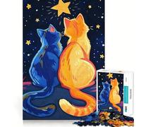 Rompecabezas de 1000 Piezas para Adultos Gatos contemplando una Noche Estrellada Diseño de Corte preciso Divertido Rompecabezas Regalo Ideal para el Tiempo Libre y para la decoración navideña 38x26cm