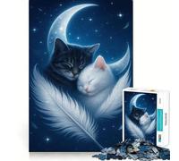 Rompecabezas de 1000 Piezas para Adultos Gatos durmiendo en la Luna con Plumas de Corte preciso Juguete para desarrollar el pensamientoel Aprendizaje Ideal para el Tiempo librepara Disfrutar